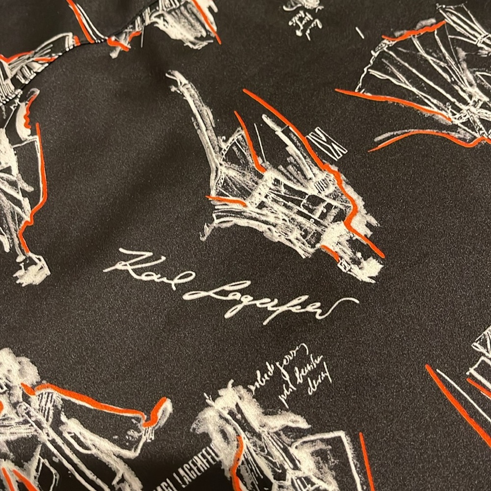 NWOT Karl Lagerfeld Women Black Preppy Graphic Button Down Beach Cover Up Med - Picture 14 of 15